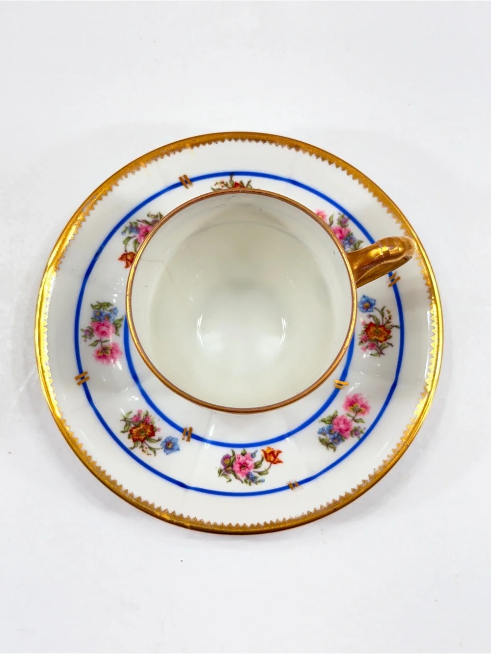 Antique 1909 J.P.L Limoges France Flowers Gold Trim Porcelain Cup & Saucer AS IS